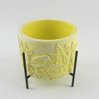 Pot de fleur moderne fait à la main en ciment avec support en bois Jardinière en ciment en béton pour les cactus succulents au sol