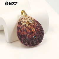 WT-JP527 Pendentifs en or de qualité supérieure avec coquille de palourde naturelle et zircon coloré, accessoires uniques pour boucles d'oreilles féminines