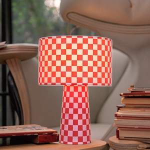 Hiện Đại Damier Mô Hình Vải Bảng Đèn Với Màu Hồng Trống Bóng Râm E14 Bóng Đèn Cơ Sở Cho Nhà Đọc Sách Và Nghiên Cứu Đơn Giản Điện Cung Cấp Điện - Product Image 6