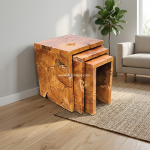 Juego de Mesa de Centro de Madera Maciza Clásica de Lujo, 3 Niveles Ajustables, Diseño Antiguo, Muebles Modernos para Sala de Estar, Decoración para el Hogar - Product Image 3