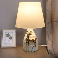 Lampe de table à abat-jour en tissu tendance, base en céramique fauve, pour la décoration de la maison, le bureau, le café