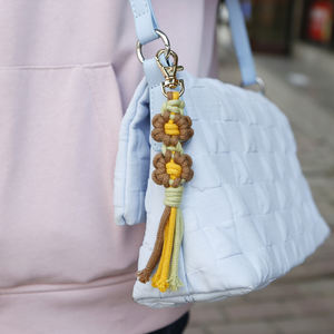 Hand Woven Crochet Cotton Boho Floral Keychain Macrame Women Bag Pendant <strong>Charms</strong> With <strong>Tassels</strong> Purse Backpack Promotional Gift - Product Image 5