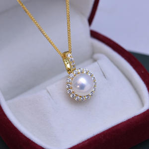 Wenchi Freshwater 9-10mm White Round <b>Pearl</b> <b>Pendant</b> Necklace for Women Strong Light Delicate S925 Silver Leaf Style China - Product Image 2