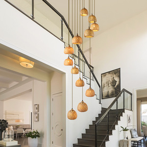 Art Bamboo <strong>Ceiling</strong> <strong>Light</strong> <strong>Boho</strong> Hand Woven Basket Wicker Hanging Lamp Villa Home Hotel Lobby Dining Staircase Modern Pendant <strong>Light</strong> - Product Image 1