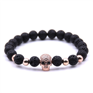 <span class=keywords><strong>Pulsera</strong></span> de cuentas de Lava Rock para hombre, difusor de aceite esencial, aromaterapia, Ideal para antiestrés, ojo de cristal, Cráneo, 8MM - Product Image 4