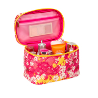 Pochette de maquillage matelassée vintage personnalisée à motif floral avec poche transparente, grande capacité, organiseur de cosmétiques de voyage, poignée rembourrée