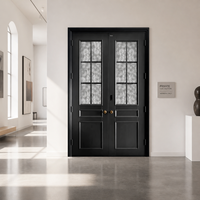 Porte d'entrée double en verre avec cadre en alliage d'aluminium noir de conception moderne Yuyou pour hôtel et villa