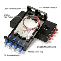 Caja de Empalmes de Fibra Óptica de 4 Puertos SC con Tapa Deslizante y Conectores Precargados, Caja de Acero Negra para Telecomunicaciones en Interiores, con Logotipo Personalizado