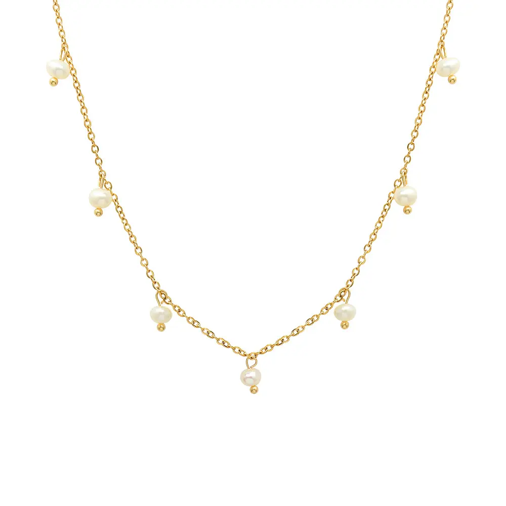 Женское Ожерелье из пресноводного жемчуга, элегантное ювелирное изделие из нержавеющей стали, цепочка-чокер, ожерелье с подвеской из жемчуга