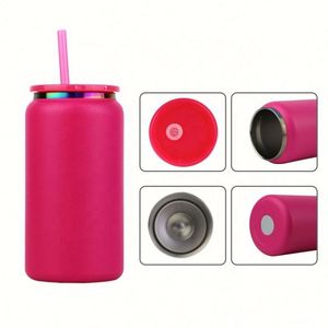 Gobelets isothermes en métal de 16 oz pour sublimation, type canette de soda, pour boissons froides, avec couvercles et pailles, électroplaqués en dessous - Product Image 4