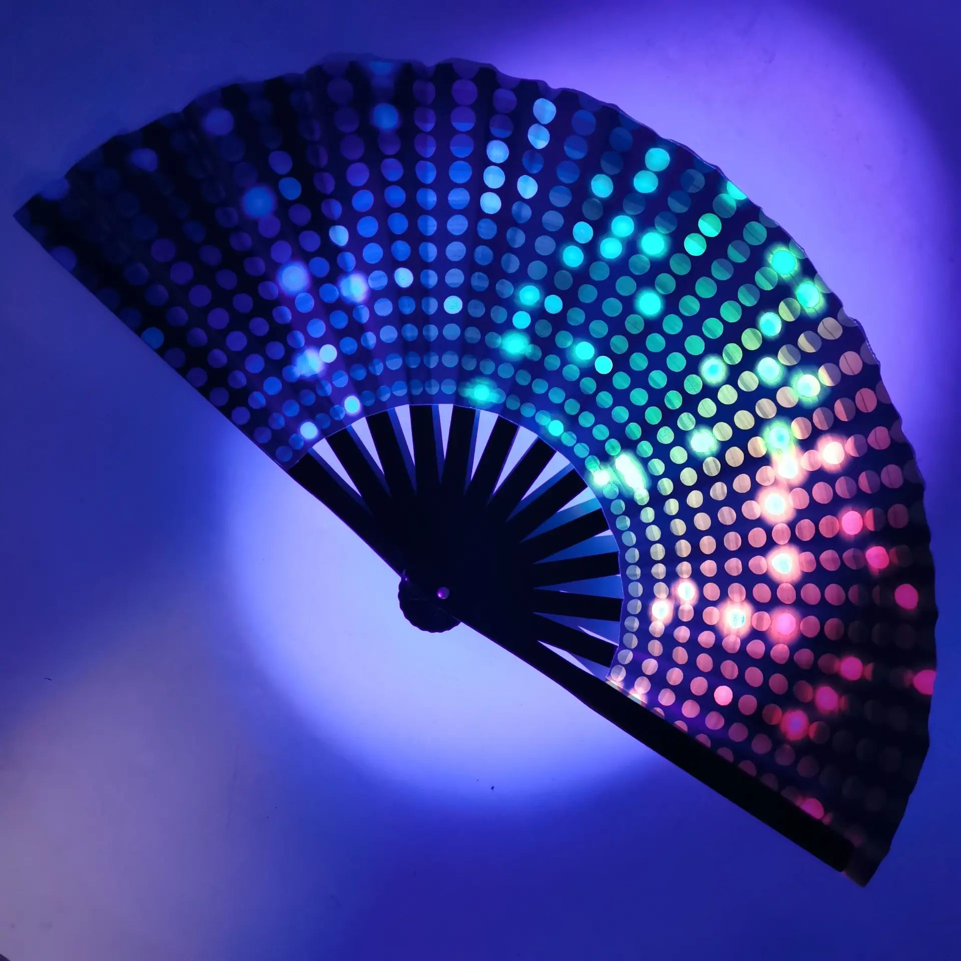 33Cm Grote Opvouwbare Hand Rave Fan Chinese Gradiënt Kleurrijke Reflecterende Bamboe Fan