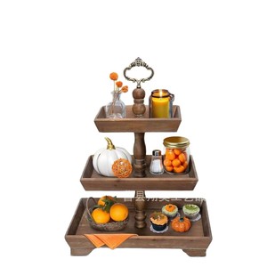 Wooden Storage Rack 3-Tier <b>Desktop</b> <b>Organizer</b> Solid Wood Multi-Functional Display Stand <b>For</b> Home Decor Food Serving - Product Image 5