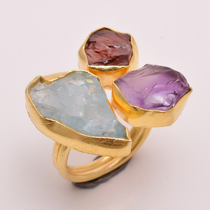 แหวนชุบทอง18K เงิน925แหวน kyanite สีฟ้าธรรมชาติและ kyanite แหวนแฮนด์เมดอัญมณีสีเขียวเครื่องประดับเงินขายส่ง - Product Image 3