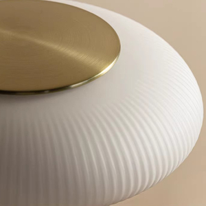 Matsutake Mushroom Table <strong>Lamp</strong> - Mid-Century Modern Design with Ribbed Glass Shade &amp; Walnut <strong>Stem</strong>, E27, Pull Cord Switch - Product Image 3