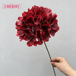 ดอกไฮเดรนเยียสีแดงเข้มผ้าไหมเทียม <span class=keywords><strong>ราคา</strong></span>โรงงาน TH396 สำหรับงานแต่งงานและจัด<span class=keywords><strong>ดอกไม้</strong></span> - Product Image 2