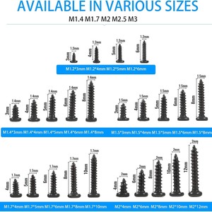 Cross Border Miniature Screw Box M1 M3 <b>Phillips</b> Pan Head Self Tapping Screw <b>Set</b> 1000pcs 1100pcs Carbon Steel Black - Product Image 3