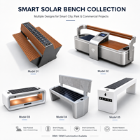 Banc solaire intelligent en forme de U à motif bois, avec port de charge USB, sans dossier, pour espaces publics et de loisirs