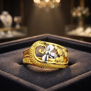 Anillo de Oro de Lujo con Diseño Floral, Patrón de Filigrana Texturizado Clásico, Unisex, para Boda, Compromiso o Uso Diario - Product Image 4