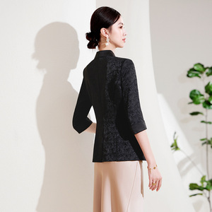 Women's Black Blazer Slim Fit Mid Sleeve Breathable Polyester Spring Summer Casual Suit Jacket - Product Image 4