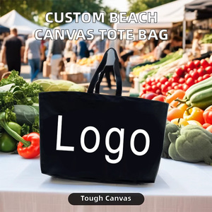 Grand sac fourre-tout en toile de couleur unie avec logo personnalisé et design vintage Grand sac fourre-tout portable durable à usage quotidien réutilisable écologique - Product Image 3