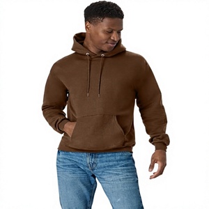 Sweat-shirt à capuche en polaire marron pour homme, coupe classique, couleur unie, décontracté, avec poche avant - Product Image 2