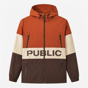 Veste coupe-vent à capuche pour homme, impression à l'encre personnalisée, style décontracté, 100% polyester, imperméable, patchwork, vêtements d'extérieur pour l'automne, veste pour homme - Product Image 1