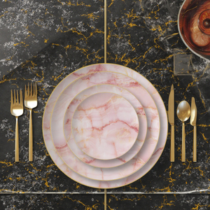 Juego de <span class=keywords><strong>vajilla</strong></span> de cerámica ecológica de lujo, platos de cena redondos con patrón de mármol blanco rosa, platos para alquilar - Product Image 1