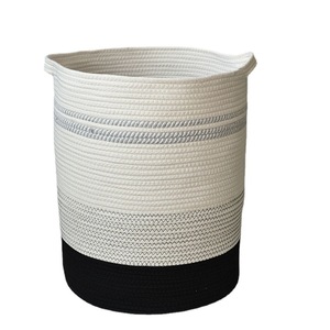 Woven Cotton <b>Storage</b> <b>Basket</b> Round <b>Large</b> Capacity Handmade Laundry Organizer Black And White Mixed Colors 100% Cotton - Product Image 4