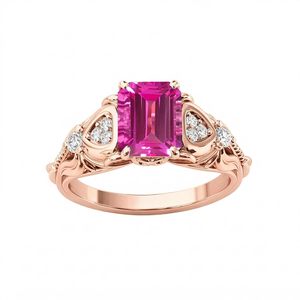 แหวนทองคำขาว 14K ทรงวินเทจ SGARIT ประดับทับทิมทรงเหลี่ยมมรกต พร้อมเพชรประดับแบบหนามเตย แหวนเพชรพลอยสำหรับผู้หญิงสำหรับงานหมั้น - Product Image 1
