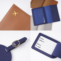 Ensemble porte-passeport en cuir bleu personnalisé avec logo en or couverture de l'organisateur de style de la mode et étiquette de bagage pour les voyageurs
