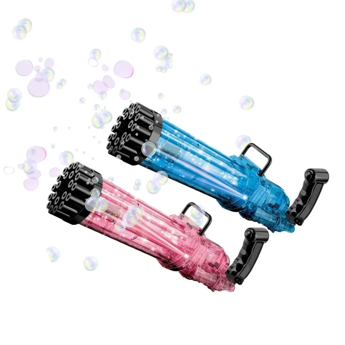 Transparente Bandleuchte Gatling-Blasenpistole handgeführte elektrische Blasepistole Kinder-Blasenspielzeuge Kinderspielzeuge für draußen