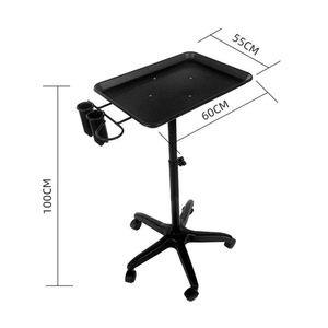 Adjustable Height Black Metal Salon Rolling Trolley Hair Styling <b>Cart</b> with <b>Tool</b> Cup Holders - Product Image 2