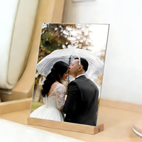 Support de présentation A5 en acrylique imprimé UV avec base en bois naturel à double fente, transparent, double couche, pour cartes de menu, design vertical, facile à utiliser