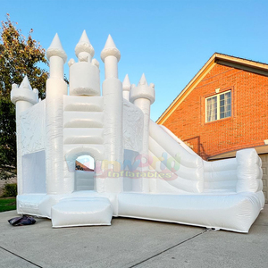 Castillo inflable comercial grande para niños, de color blanco, para bodas, con tobogán y piscina de pelotas. - Product Image 1