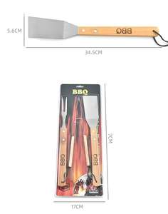 Vente en gros BBQ Acier inoxydable Grill Trois ensembles Manche en bois Fourchette <span class=keywords><strong>Mini</strong></span> <span class=keywords><strong>Pelle</strong></span> Clip - Product Image 3