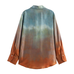 Summer New Women's Silk Texture Gradient Loose Shirt <strong>Top</strong> <strong>Tie</strong> <strong>Dye</strong> Printed Pants Set - Product Image 5