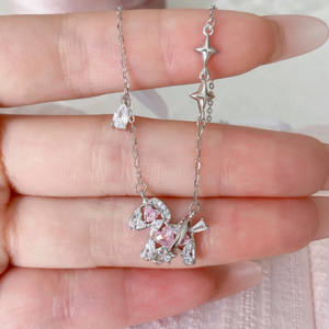 Collier en argent pur S925 avec zircon galaxie souriant, perle douce, étincelant, petit, frais, atmosphère féerique, luxe et légèreté - Product Image 5