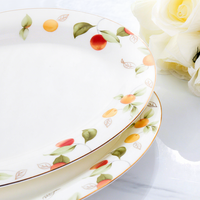 Service de table en porcelaine fine, motif végétal, compatible micro-ondes, style pastoral chinois, bols, assiettes et plats