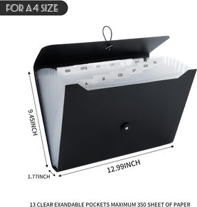 Thiết bị lưu trữ tập tin accordion túi phân loại thư mục nhiều lớp phù hợp cho túi phân loại tập tin màu đen văn phòng, nhà và trường học. - Product Image 6