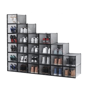 12 Pack Shoe Organizer Boxes, Black <strong>Plastic</strong> Stackable Shoe <strong>Storage</strong> <strong>Bins</strong> for Closet Stackable Shoe Box - Product Image 1