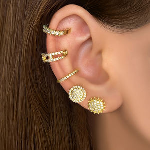 High Quality Trendy 18K Gold Plated Copper 3A Cubic Zirconia Round Stud <b>Earrings</b> for Women Gift - Product Image 4
