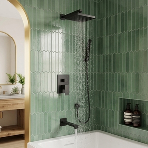 Juego de grifo de ducha de lluvia mezclador montado en la pared Sistema de cascada negro grifo de ducha de baño juego de ducha oculto de acero inoxidable - Product Image 3
