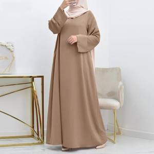 Nouveaux vêtements pour femmes jupe en Satin <span class=keywords><strong>Djellaba</strong></span> Simple couleur unie lâche col rond ceinture grande taille à manches longues - Product Image 1