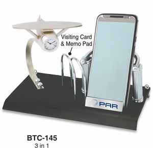 Organisateur de bureau en métal avec support pour téléphone portable, horloge, porte-cartes de visite et bloc-notes, organisateur de table de bureau haut de gamme, cadeau d'entreprise - Product Image 5