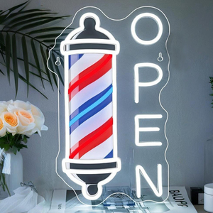 Letrero Luminoso <span class=keywords><strong>de</strong></span> Neón para Barbería, Decoración <span class=keywords><strong>de</strong></span> Pared con Logotipo para Salón <span class=keywords><strong>de</strong></span> Belleza, Alimentación USB Regulable, Azul, Rojo, Blanco (16.5"x7.8") - Product Image 1