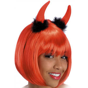 Fascia per capelli a forma di testa di diavolo con piume di marabù per adulti, arancione e nera - Product Image 1