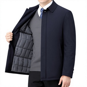 Chaqueta de Hombre Azul Marino, Mezcla de Lana, con Forro Acolchado, Resistente al Viento, Estilo Casual Elegante, Corte Regular, Cuello Clásico, Cierre de un Solo Botón - Product Image 1