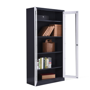 Armoire de classement en acier moderne avec porte vitrée verrouillable et 4 étagères réglables pour bureau, télétravail et école - Product Image 6