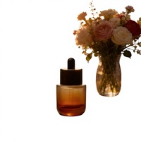 Flacon rond en verre ambré radiant avec compte-gouttes 50 ml pour huiles essentielles, sérums, lotions, emballage
