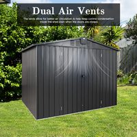 Abri de jardin extérieur 244x183cm en métal robuste avec doubles portes, grand auvent et pergola pour le rangement des outils